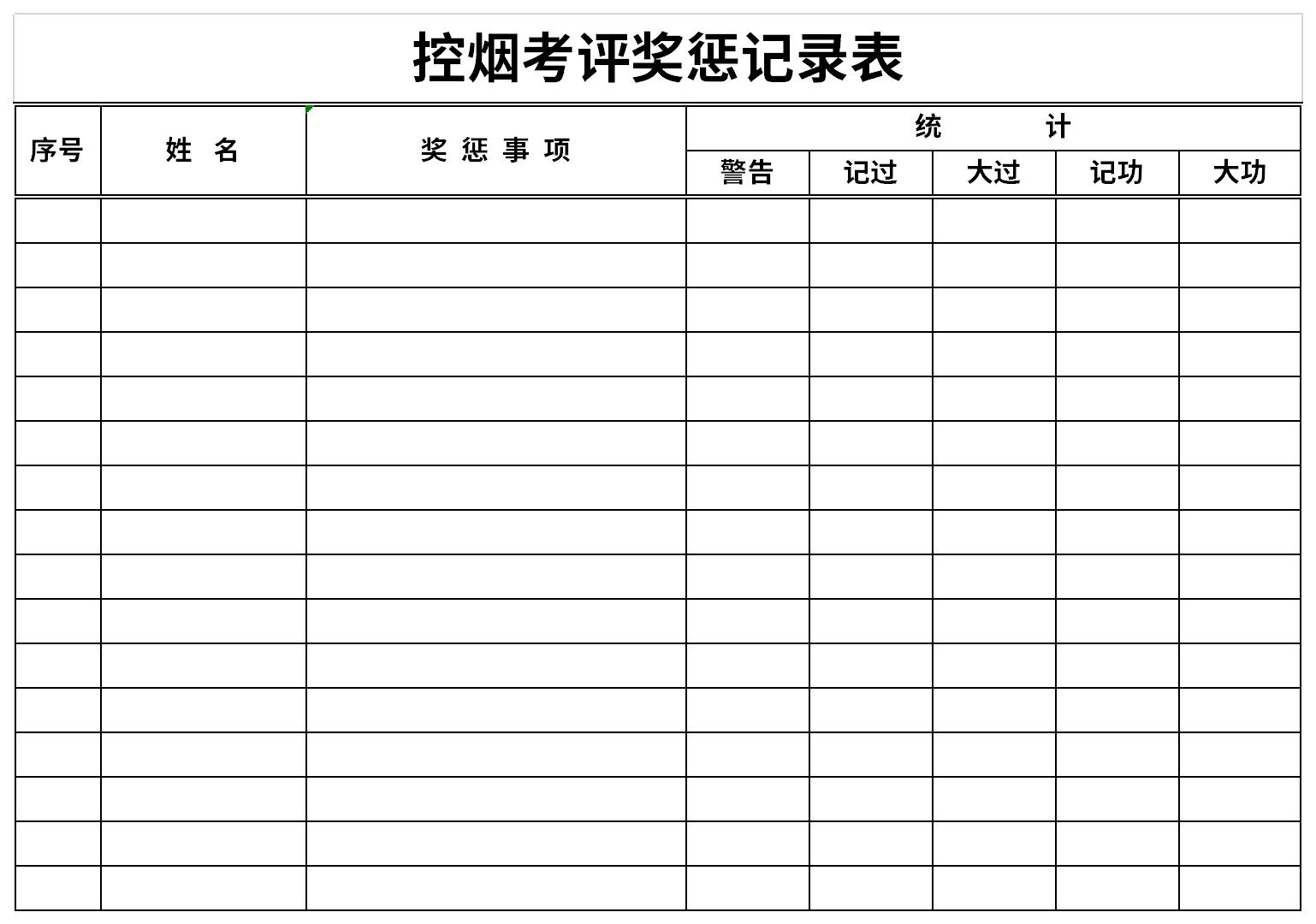 控烟考评奖惩记录表截图
