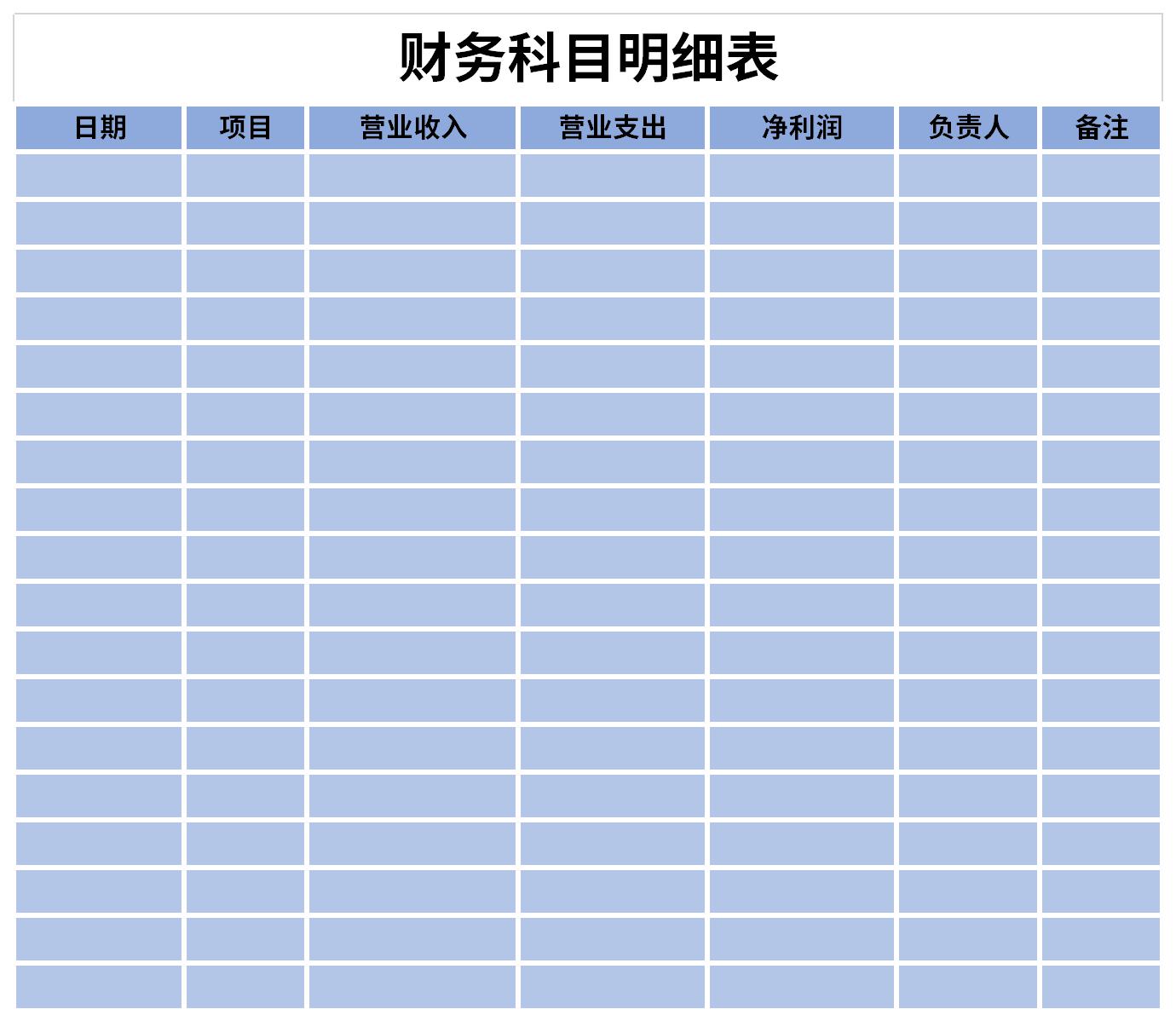 财务科目明细表截图